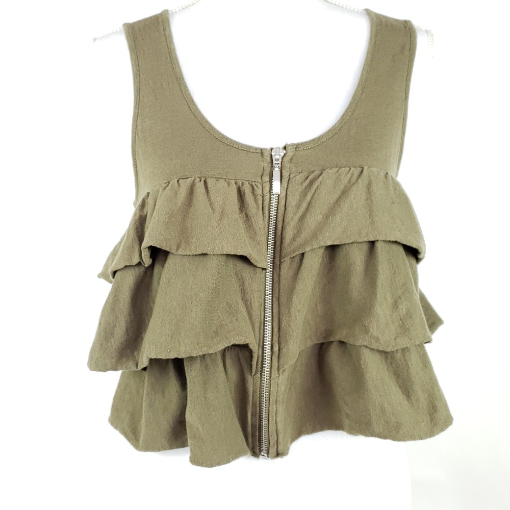 pure & simple Ruffle Full Zip Cotton Crop Top